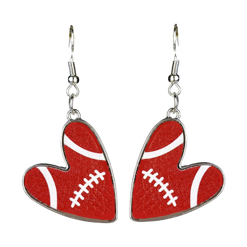 Wholesale 2 Pairs/pack Football Heart Multicolor Team Leather Earrings